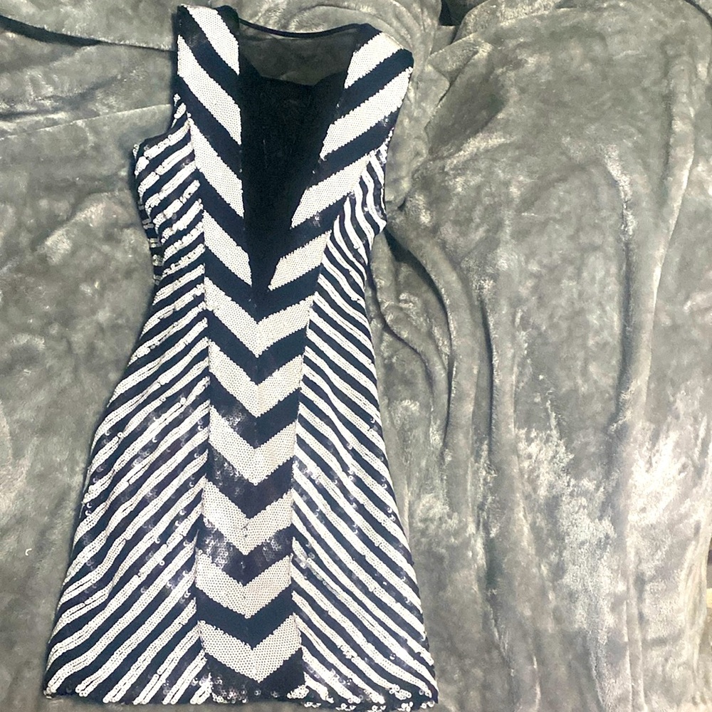Black and White Sequence Mini Dress